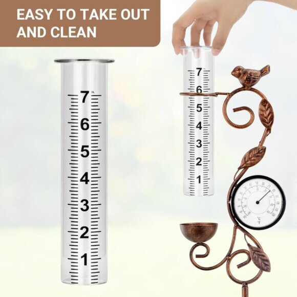 New Bronze Rain Gauge, 32" Outdoor Thermometer for Garden & Patio Decor - Picture 3 of 7